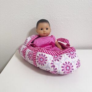 American Girl Bitty Baby Doll Dark Brown Hair Brown Eyes in Bassinet Carrier
